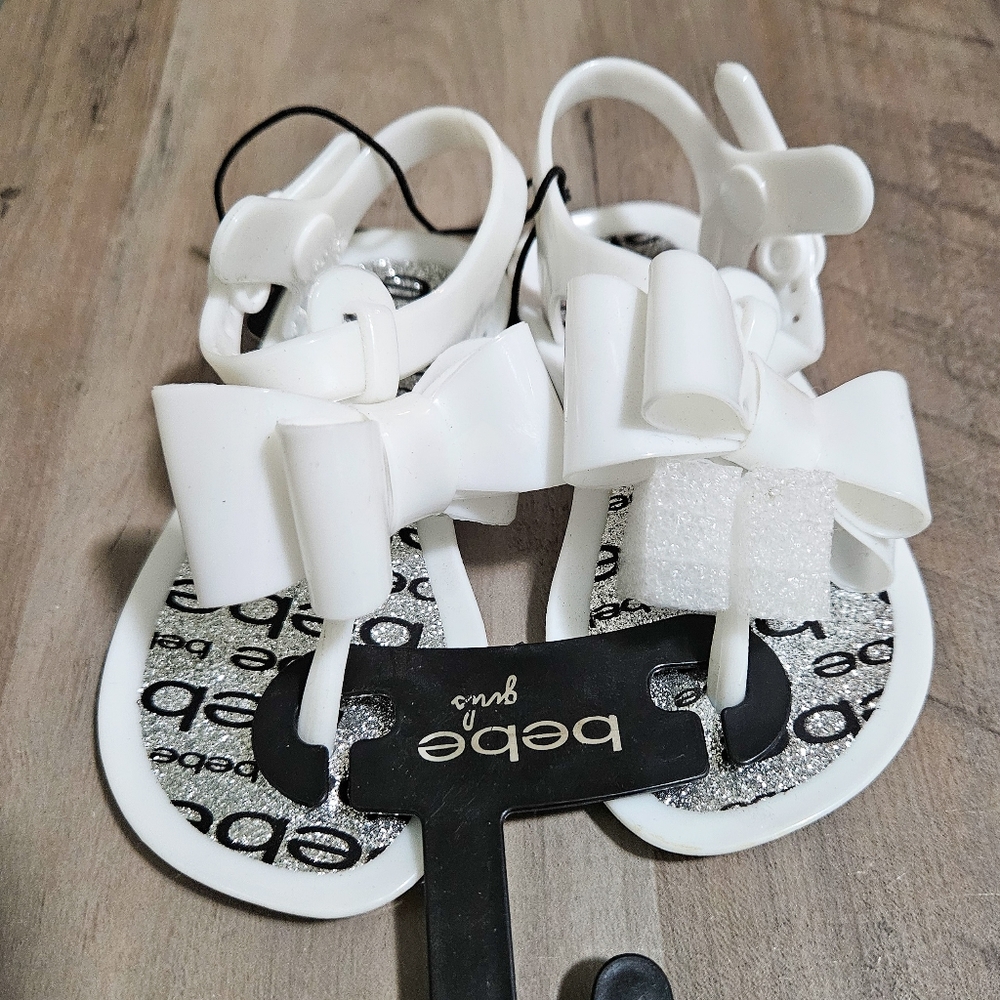 New Bebe Girls White Bow Jelly Sandals Sz 5/6